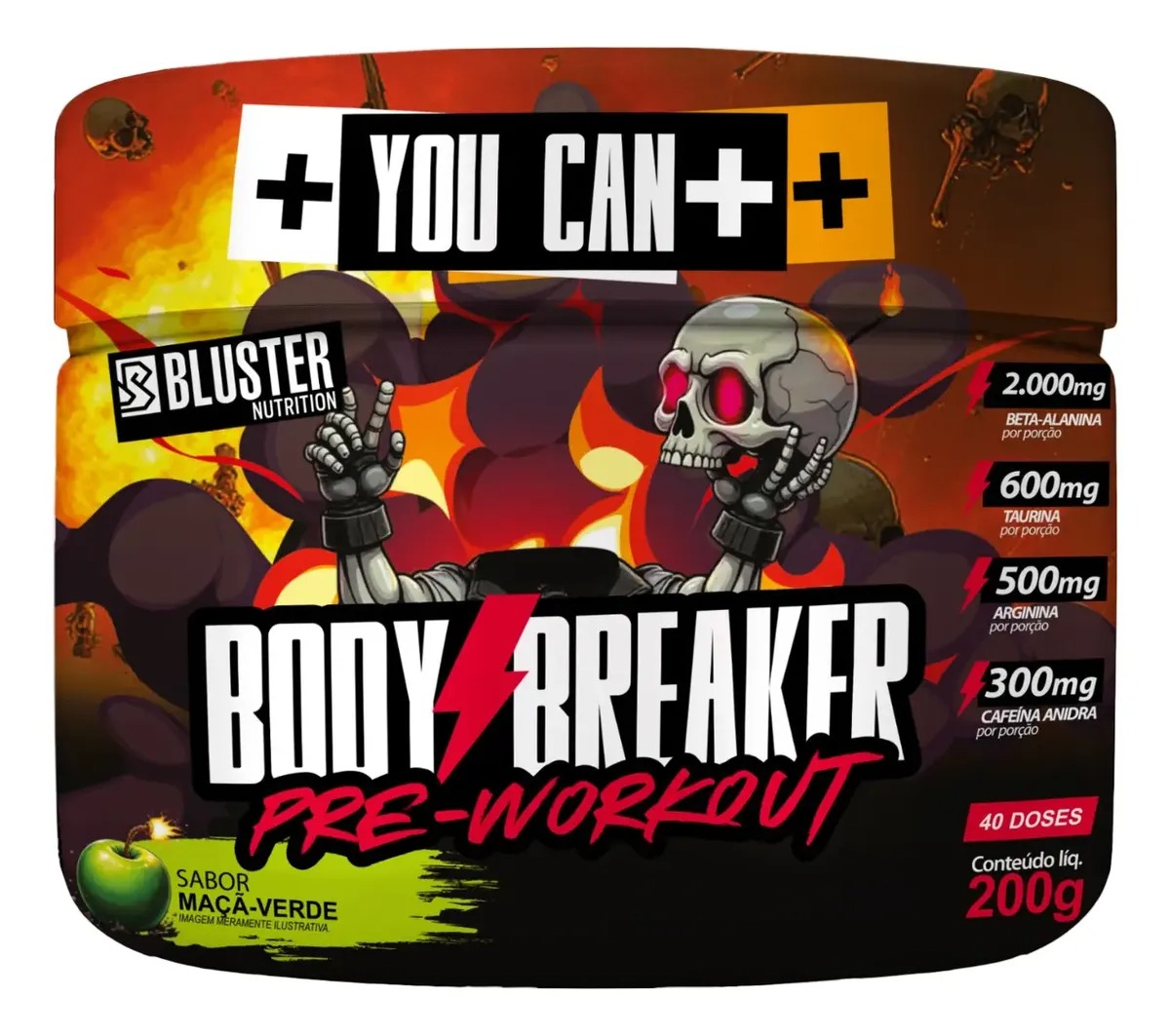 BODY BREAKER PRE-WORKOUT BLUSTER NUTRITION 200G MAÇÃ-VERDE