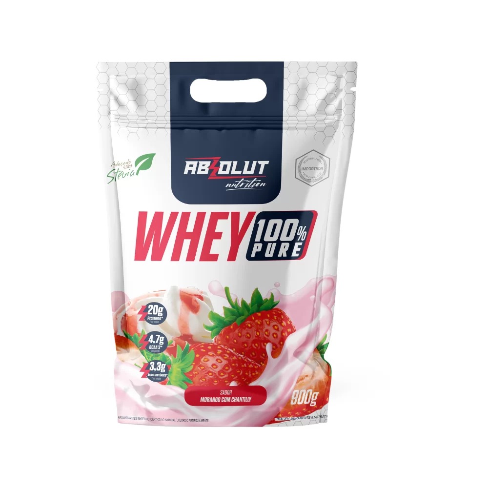 WHEY 100% PURE ABSOLUT 900G MORANGO COM CHANTILLY