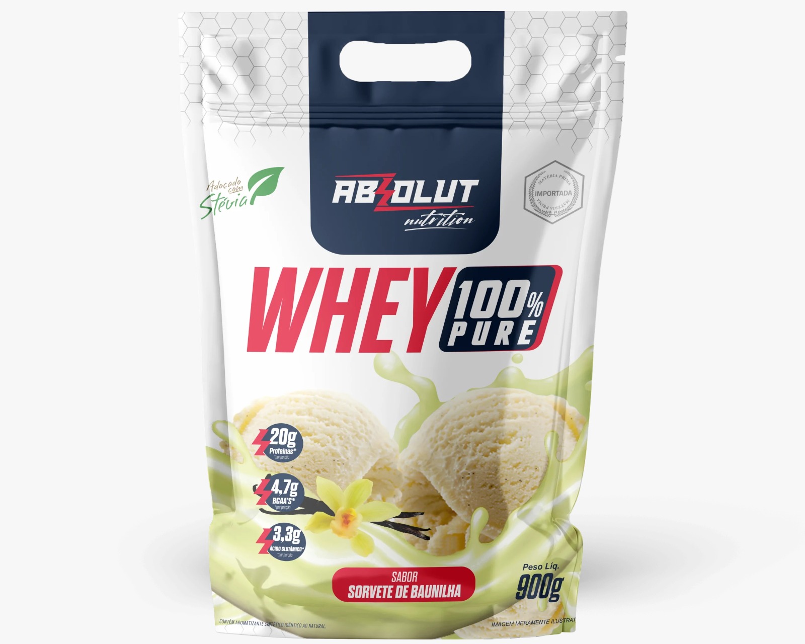 WHEY 100% PURE ABSOLUT 900G SORVETE DE BAUNILHA