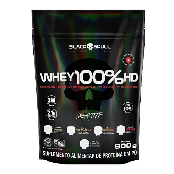 WHEY 100% HD REFIL BLACK&SKULL 900G BAUNILHA