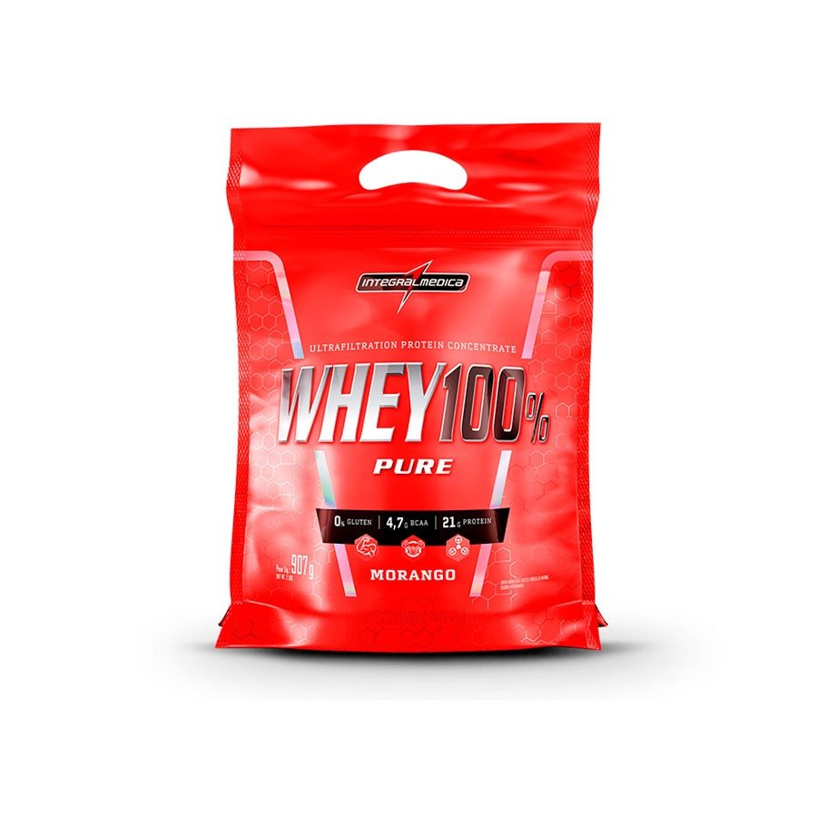 WHEY 100% REFIL INTEGRAL MÉDICA 900G MORANGO