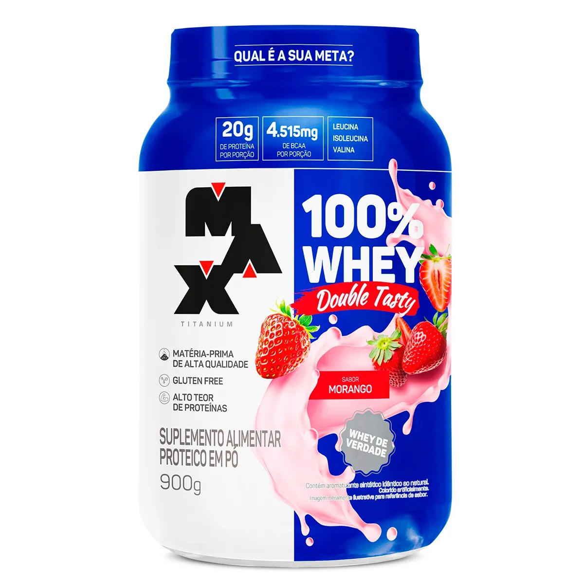 MAX 100% WHEY DOUBLE TASTY 900G MORANGO