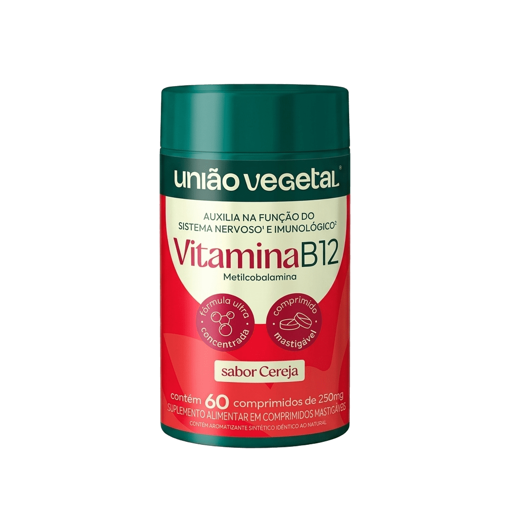 VITAMINA B12 UNIÃO VEGETAL 60 COMPRIMIDOS CEREJA